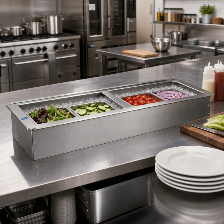Product image #2 for Atlas Metal Slim-Line 4-Pan Iced Cold Food Drop-In Unit