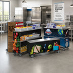 Thumbnail image #2 for Dinex DXPPB5TBKMS Freestanding Portable Breakfast Bar, 62.5-Inch Wide, 304 Stainless Steel Work Surface, Black Vinyl-Clad Aluminum Exterior