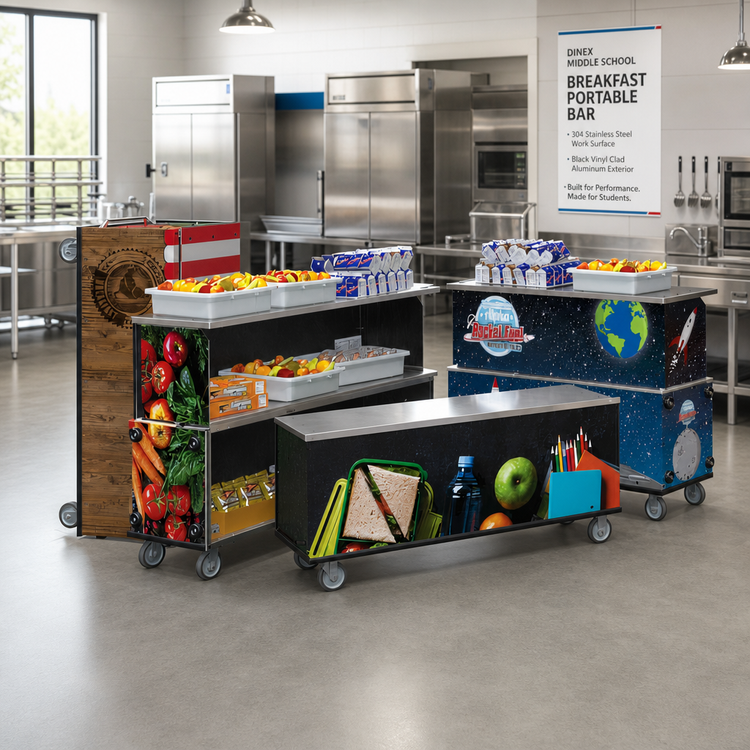 Product image #2 for Dinex Middle School Breakfast Portable Bar with 304 Stainless Steel Work Surface and Black Vinyl Clad Aluminum Exterior