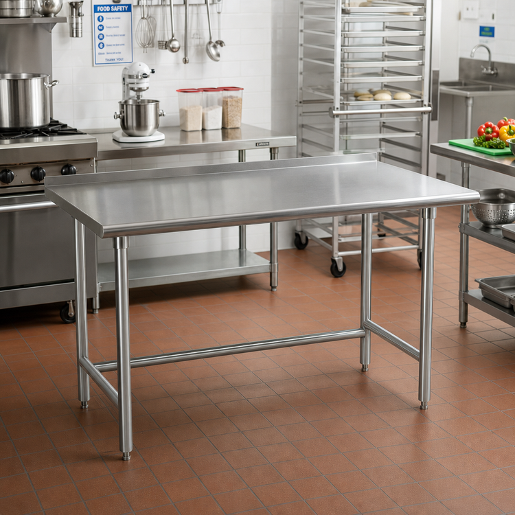 Product image #2 for Advance Tabco Special Value Series 72-Inch x 36-Inch Open Base Stainless Steel Work Table with 1-1/2-Inch Rear Backsplash