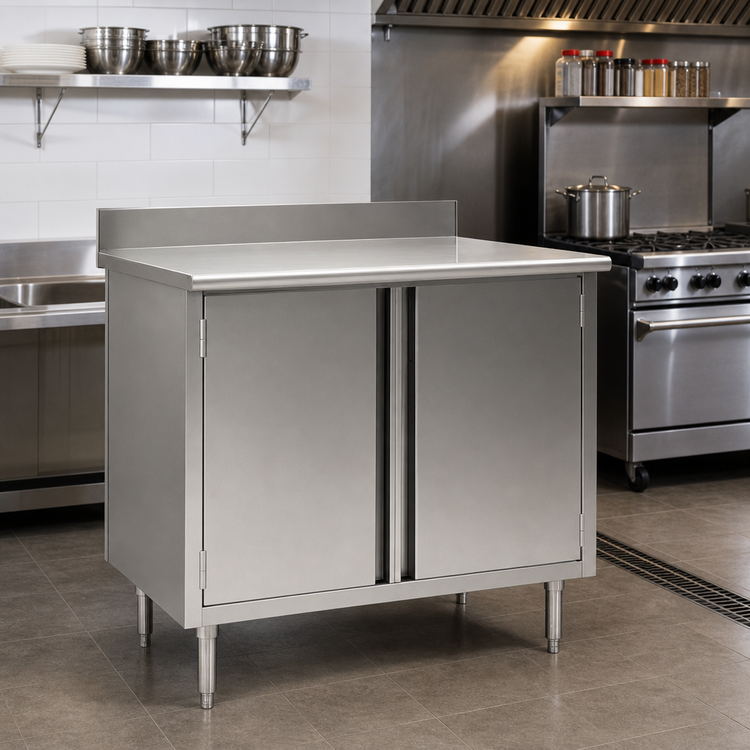 Product image #2 for Spec-Master 72-Inch x 30-Inch Stainless Steel Enclosed Worktable with Hinged Doors and Backsplash
