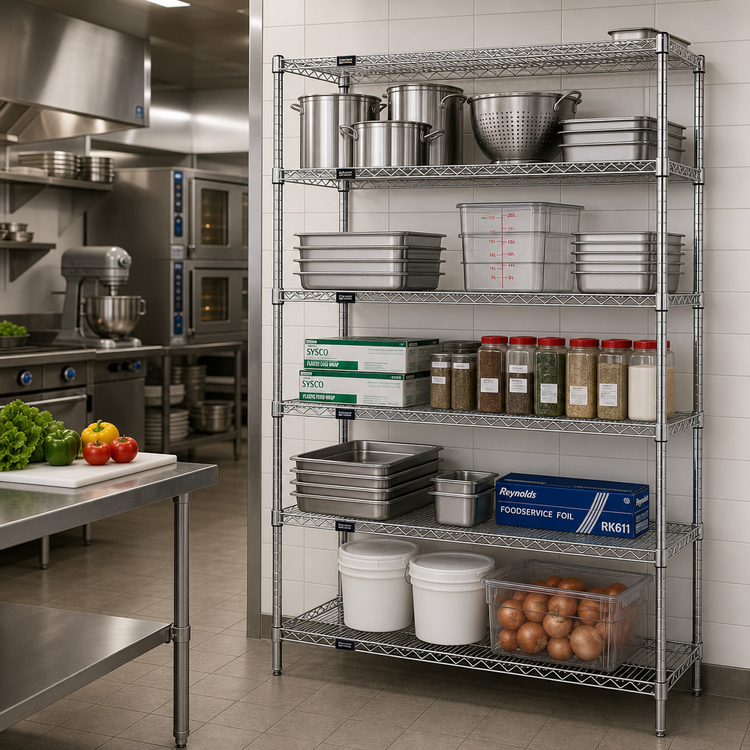 Product image #2 for Quantum 60"W x 36"D x 86"H 5-Shelf Wire Shelving Starter Kit, 304 Stainless Steel