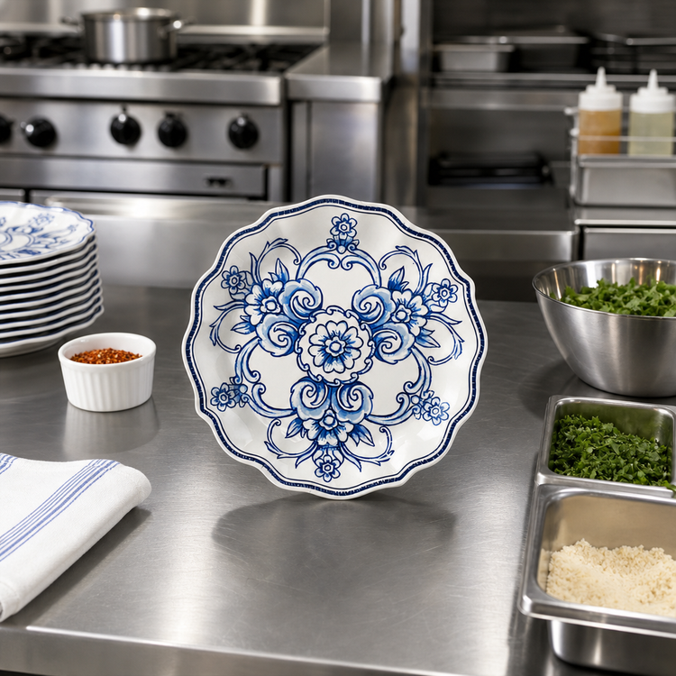 Product image #2 for American Metalcraft Isabella 8-3/4 Inch Blue & White Round Scalloped Melamine Plate