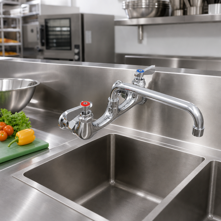 Product image #2 for John Boos Low-Lead Heavy Duty Backsplash Mount Faucet with 8-Inch Swing Spout