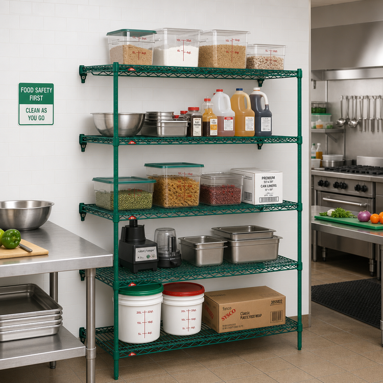 Product image #3 for Metro Super Erecta 72 x 21 x 74 Add-On Wire Shelving Unit, 5 Shelves, Metroseal 3 Green Epoxy with Microban