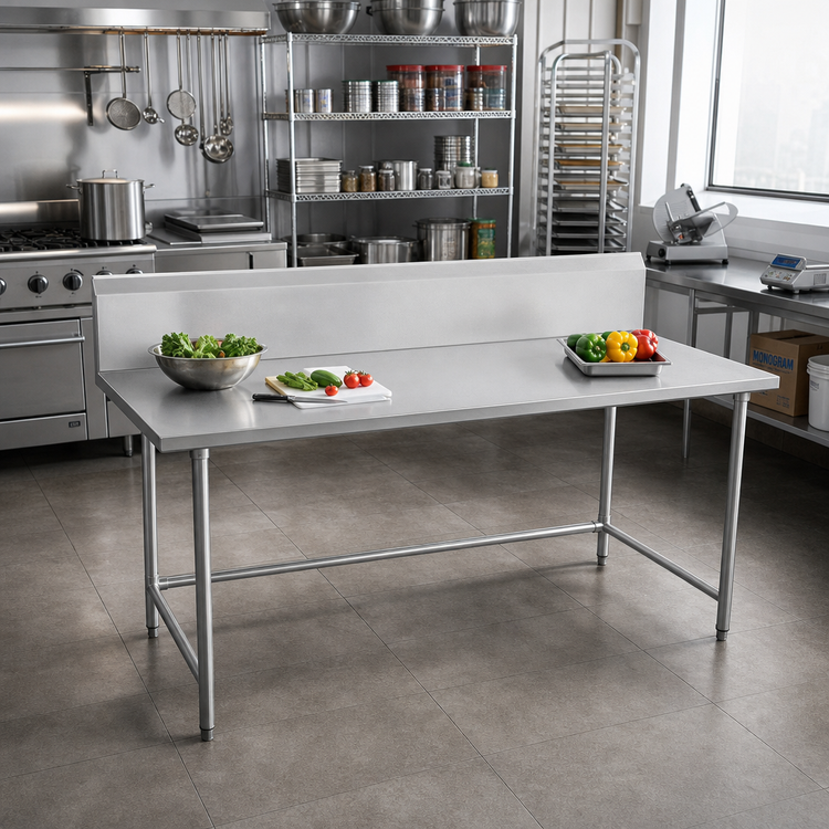 Product image #2 for Advance Tabco 144-Inch x 36-Inch 304 Stainless Steel Work Table with 10-Inch Backsplash and Galvanized Open Base
