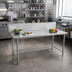 Thumbnail image #2 for Advance Tabco 144-Inch x 36-Inch 304 Stainless Steel Work Table with 10-Inch Backsplash and Galvanized Open Base