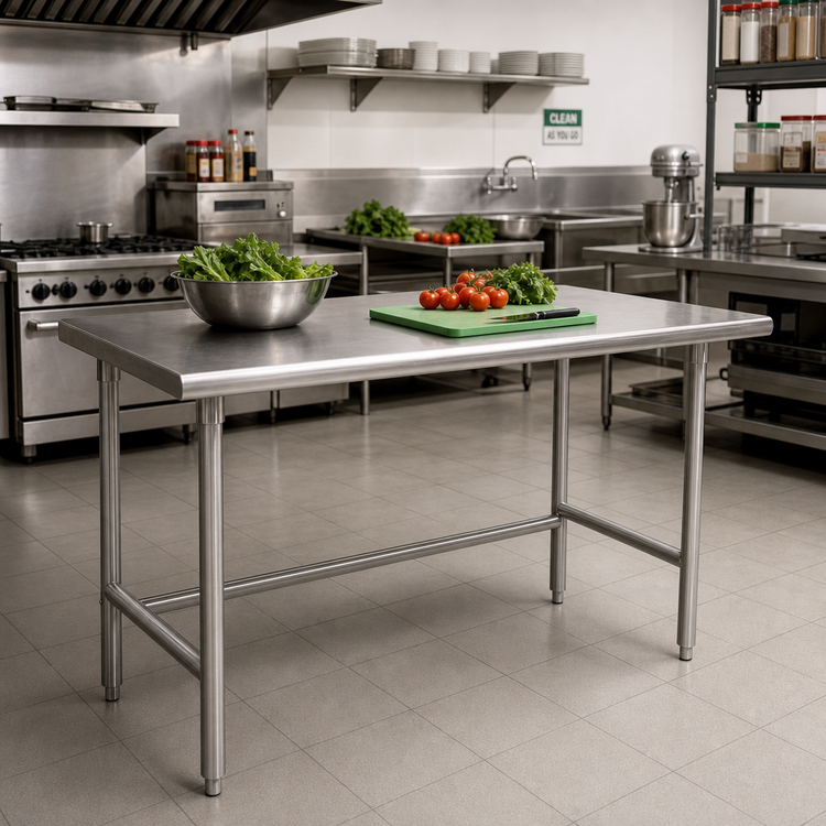 Product image #2 for Advance Tabco 60" x 30" 14-Gauge 304 Stainless Steel Flat Top Open Base Work Table