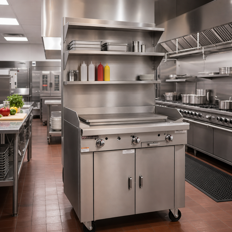 Product image #2 for Southbend Platinum Heavy Duty 48-Inch Gas Sectional Range with Plancha Griddle, Standard Oven Base, and Storage Cabinet