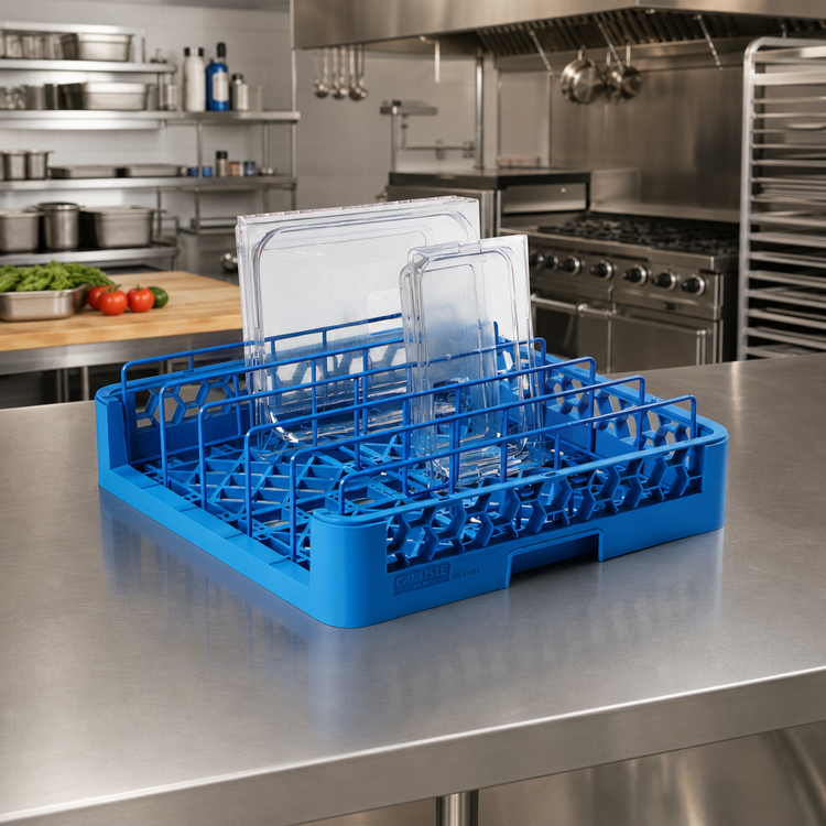 Product image #2 for Full-Size Blue Polypropylene Open-End Dishwasher Tray/Food Pan Rack
