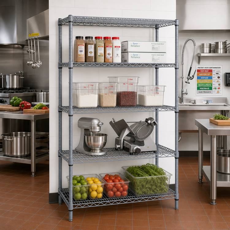 Product image #2 for Quantum 60 Inch x 24 Inch x 86 Inch Wire Shelving Starter Kit with 4 Shelves, Gray Epoxy Antimicrobial Finish