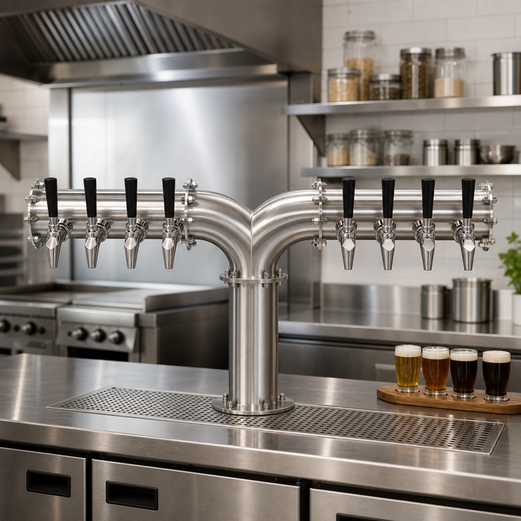 Product image #2 for Krowne 8-Faucet Glycol-Cooled Pipe Y-Tower Beer Tower, Brushed Stainless Steel