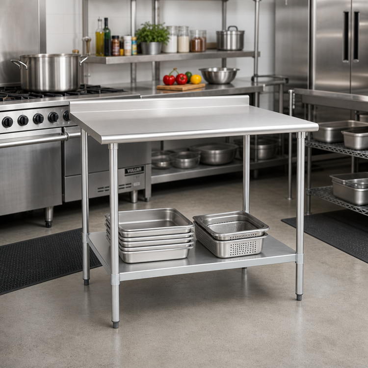 Product image #2 for Deluxe Series 30-Inch x 30-Inch Stainless Steel Work Table with Rear Upturn and Adjustable Undershelf