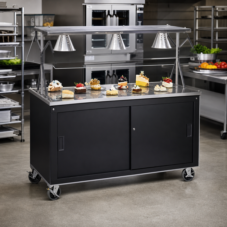 Product image #2 for Vollrath 2-Series Affordable Portable 60-Inch Mobile Utility Station with Buffet Breath Guard, Lights, and Sliding Door Storage