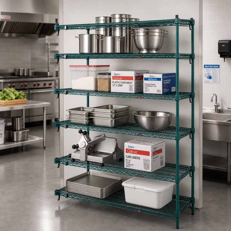 Product image #3 for Metro Super Adjustable Super Erecta Add-On Wire Shelving Unit, 30"W x 18"D x 74"H, 5 Shelves, Metroseal 3 Green Epoxy Finish