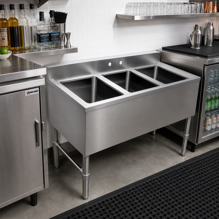 Product image #2 for Omcan Triple-Compartment Under Bar Sink with No Drain Boards