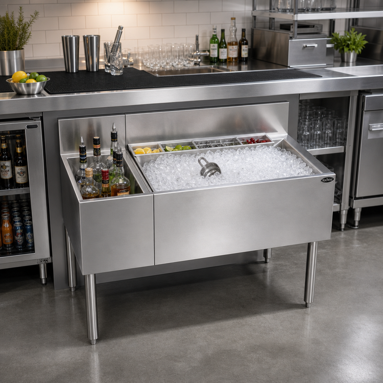 Product image #2 for Krowne Royal Series Underbar Multi-Station Ice Bin with Bottle Well and 10-Circuit Cold Plate