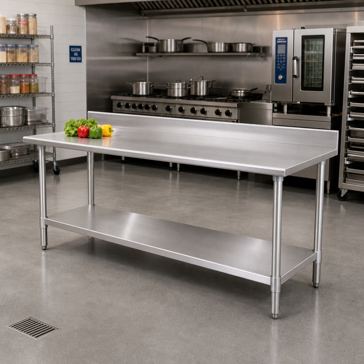 Product image #2 for Eagle Spec-Master 120-Inch x 24-Inch Stainless Steel Work Table with 4-1/2-Inch Backsplash and Adjustable Undershelf