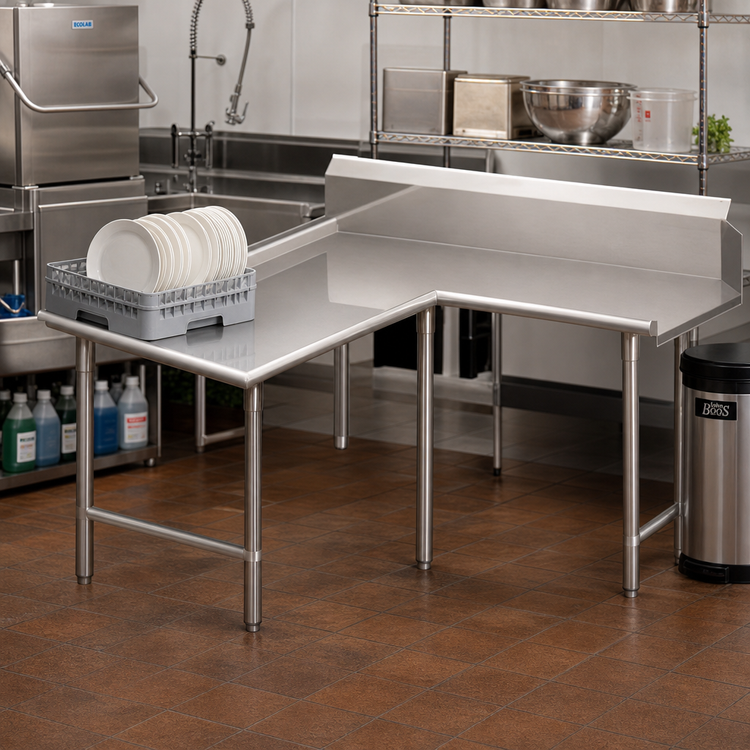 Product image #2 for John Boos Pro-Bowl L-Shaped Island Clean Dishtable, 60" Machine-to-Corner x 60" Corner-to-End, Right-to-Left Operation