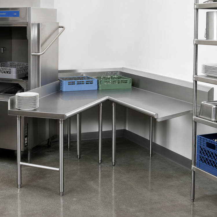 Product image #2 for John Boos Pro-Bowl L-Shaped Island Clean Dishtable, 60" Machine-to-Corner x 60" Corner-to-End, Right-to-Left Operation