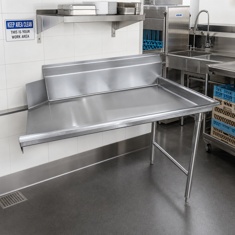 Product image #2 for Advance Tabco Right-Hand Straight Clean Dish Table, 71 x 30 Inches, 10-1/2 Inch Backsplash, 16/304 Stainless Steel