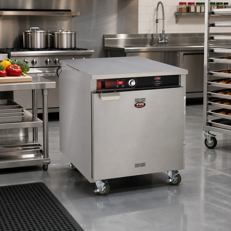 Product image #2 for FWE Handy Line Mobile Heated Holding Cabinet, Single Door, 18 Full-Size 12" x 20" Pan Capacity, Radiant Heat, Stainless Steel