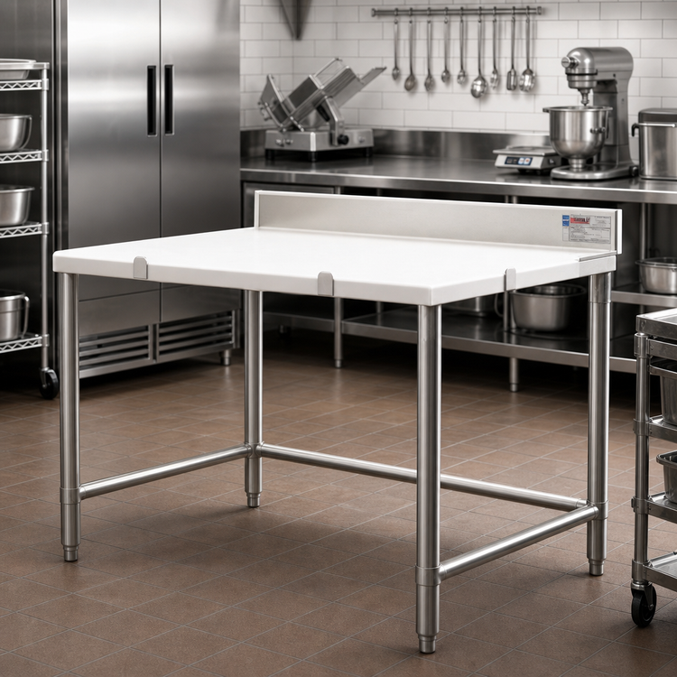 Product image #2 for Eagle Group BT36120S 120-Inch x 36-Inch Poly Top Boning Table with Stainless Steel Base and 4-Inch Backsplash