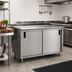 Thumbnail image #2 for 14-Gauge 304 Stainless Steel Enclosed Work Table with Sliding Doors and Mid-Shelf, 72 x 24 Inches