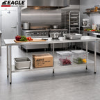 Thumbnail image #2 for Eagle Group Deluxe T24108SEB 108" x 24" Stainless Steel Work Table, Flat Top, 16/300 Series, Adjustable Undershelf