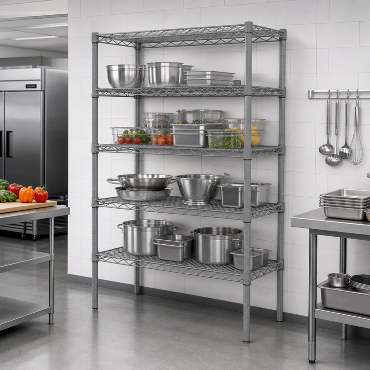 Product image #2 for Eagle Group Valu-Master Stationary 5-Tier Wire Shelving Starter Unit, 72W x 24D x 86H, Pewter Gray Epoxy