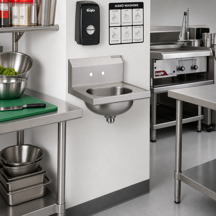 Product image #2 for Eagle Group Wall-Mounted 304 Stainless Steel Hand Sink with 13-1/2" x 9-3/4" x 6-3/4" Bowl