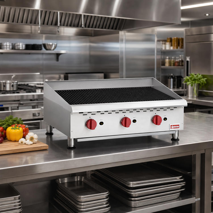 Product image #2 for Omcan 36-Inch Countertop Stainless Steel Gas Charbroiler, 3-Burner, Natural Gas, 120,000 BTU