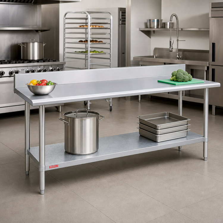 Product image #2 for Duke Stainless Steel Work Table with 5-Inch Riser and Galvanized Undershelf, 144 x 30 Inches