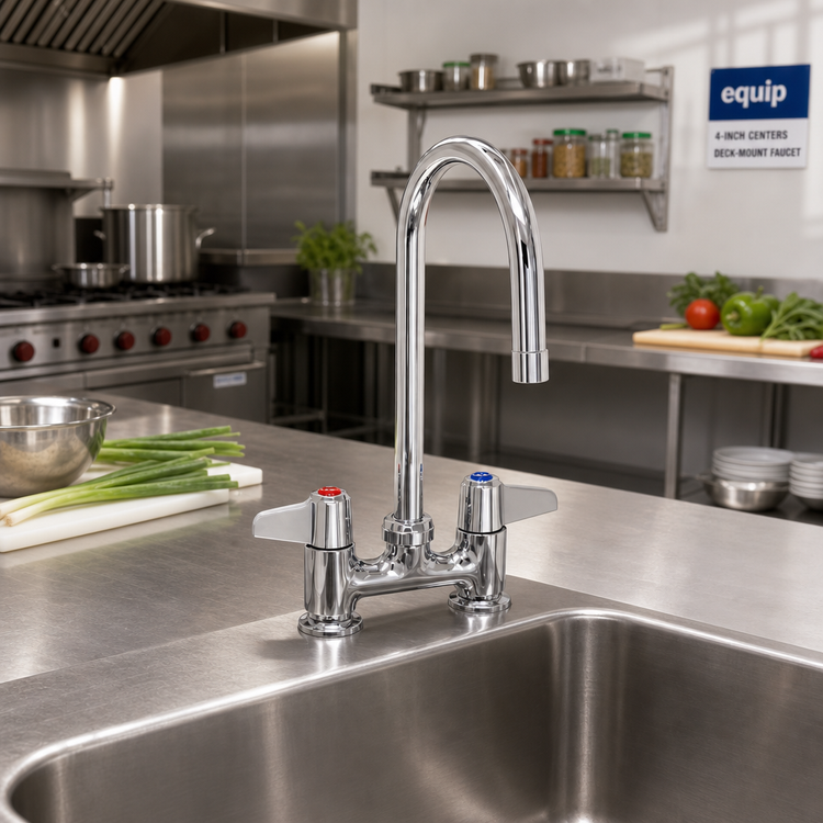 Product image #2 for equip 4-Inch Centers Deck-Mount Manual Faucet with 5-1/2-Inch Swivel Gooseneck Spout
