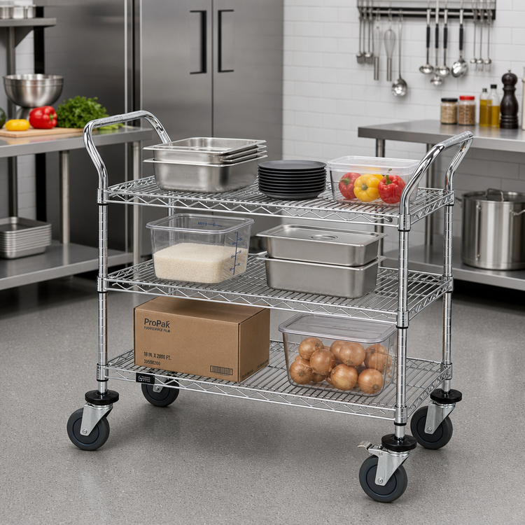 Product image #2 for Quantum 60 x 24-Inch 3-Shelf Chrome Plated Utility Bus Cart