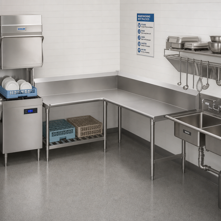 Product image #2 for John Boos Pro-Bowl L-Shaped Corner Clean Dishtable, Left-to-Right, 60" x 96", 14-Gauge 300 Series Stainless Steel