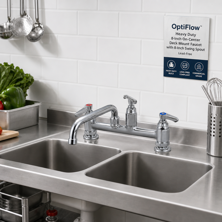 Product image #2 for OptiFlow Heavy Duty 8-Inch On-Center Deck Mount Faucet with 8-Inch Swing Spout, Lead-Free