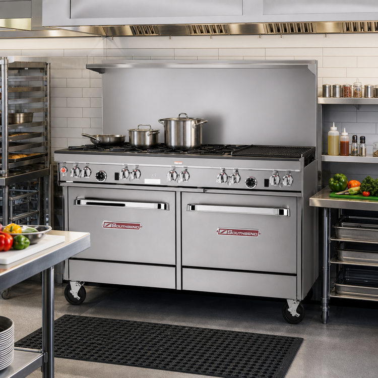 Product image #2 for Southbend Ultimate 60-Inch Gas Restaurant Range with 6 Burners, 24-Inch Charbroiler, Standard Oven, and Convection Oven