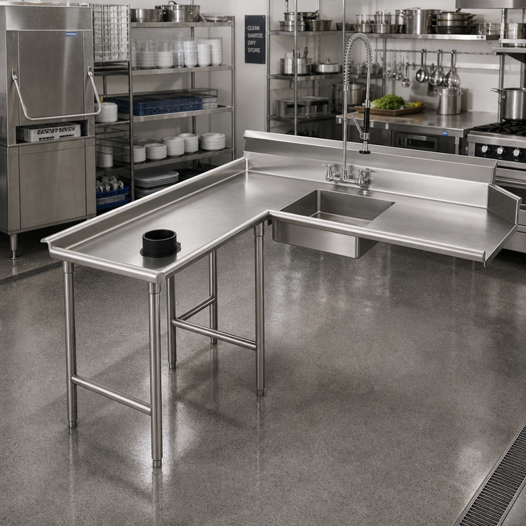 Product image #2 for Eagle Group 60 Inch Left-Hand Island Soiled Dishtable with 20 x 20 x 5 Pre-Rinse Sink, 16 Gauge 304 Stainless Steel