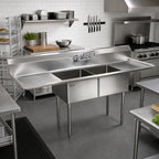 Thumbnail image #2 for John Boos E2S8-1620-12T18 2-Compartment Sink, 68-Inch, 12-Inch Deep Bowls, Left & Right Drainboards, 18-Gauge Stainless Steel, Galvanized Legs