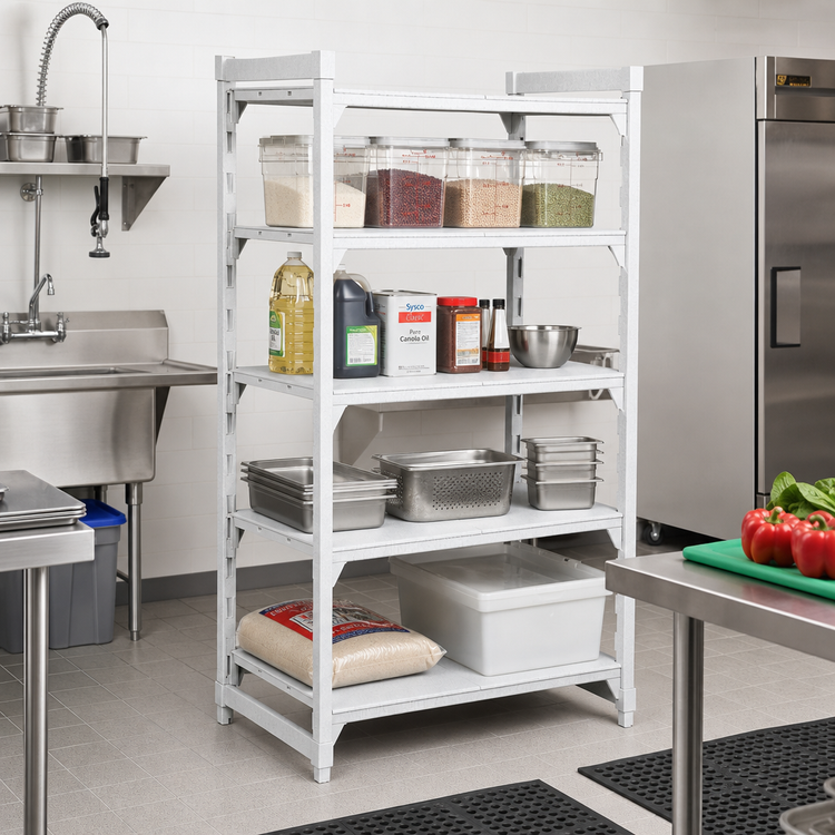 Product image #3 for Cambro Camshelving Premium Solid Stationary Polymer Shelving Starter Unit, 21 x 36 x 72 Inches, 4-Shelf, Speckled Gray