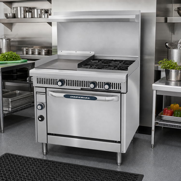 Product image #2 for Imperial Spec Series 36-Inch Commercial Gas Range with 24-Inch Thermostatic Griddle, 2 Open Burners, and Standard Oven