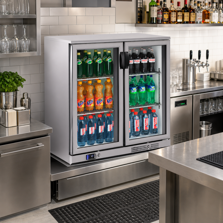 Product image #2 for BK Resources 36-Inch Slimline 2-Door Glass Back Bar Refrigerator