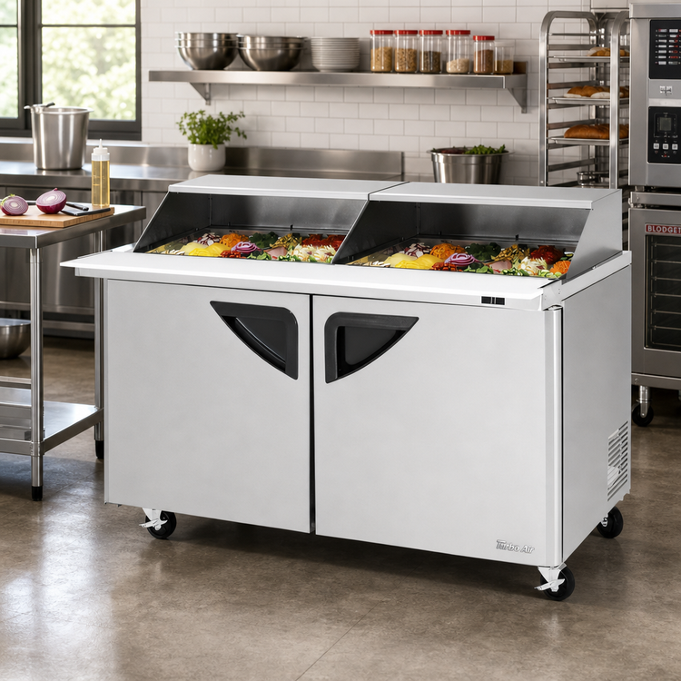 Product image #2 for Turbo Air Super Deluxe 60-Inch Two-Section Sandwich/Salad Mega Top Prep Table with Slide-Back Lid