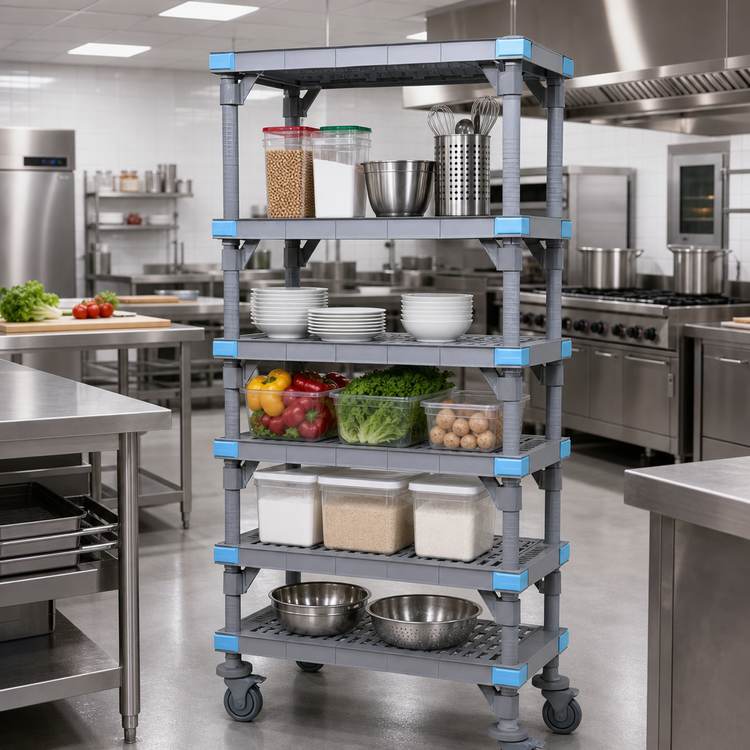 Product image #2 for Millenia 5-Shelf Mobile Polymer Shelving Starter Unit, 30"W x 21"D x 74"H, Gray