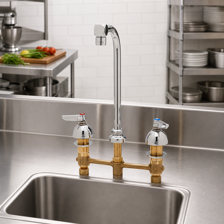 Product image #2 for T&S Brass B-2386 8-Inch Center Deck-Mount Lavatory Faucet with 5-1/2-Inch Swivel Gooseneck