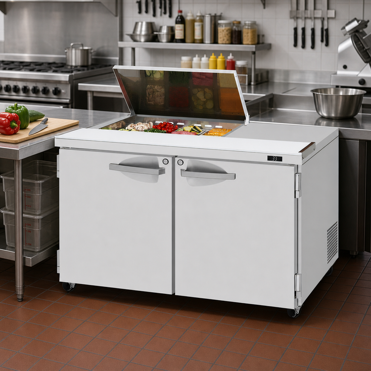 Product image #2 for Turbo Air PRO Series 48-1/4-Inch Two-Section Refrigerated Prep Table Work Station with Flat Lid