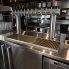 Thumbnail image #2 for Micro Matic USA DP-820DSSPVD-33 33-Inch Surface-Mount Drip Tray Trough, Stainless Steel with PVD Brass Screen, 5/8-Inch Drain