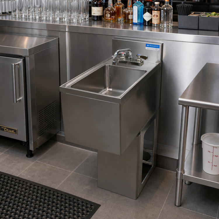 Product image #2 for BK Resources 12-Inch Underbar Dump Sink with 10" x 14" x 6" Bowl and Included Faucet
