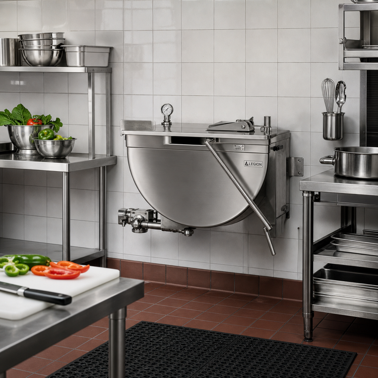 Product image #2 for Legion LSWT-60 60-Gallon Wall-Mounted Full Jacketed Direct Steam Kettle with 304 Stainless Steel Liner